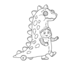 Desenho de Criança vestida como um dinossauro para colorear