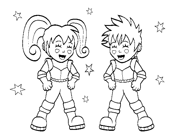 Desenho de Crianças astronautas para Colorir