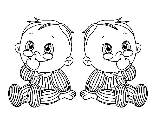 Desenho de Crianças gêmeos para Colorir