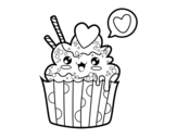 Desenho de Cupcake kawaii para colorear
