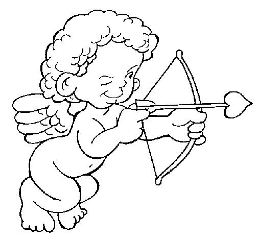 Desenho de Cupido a apontar com a seta para Colorir