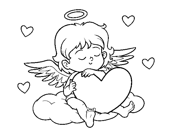 Desenho de Cupido com coração para Colorir