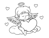 Desenho de Cupido com coração para colorear