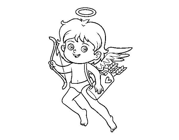 Desenho de Cupido com seu arco mágico para Colorir