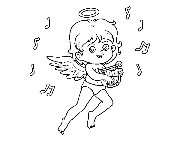 Desenho de Cupido que joga a harpa para Colorir
