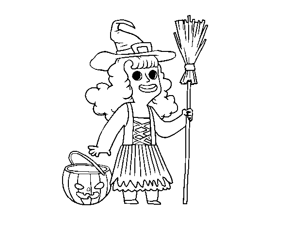 Desenho de Disfarce de bruxa do Halloween para Colorir