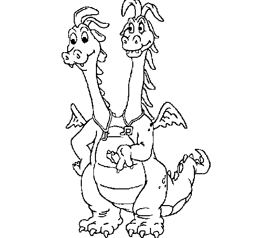 Desenho de Dragão com 2 cabeças para Colorir