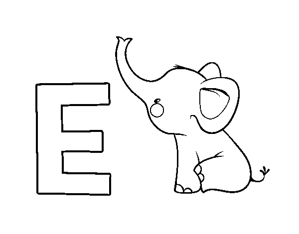 Desenho de E de Elefante para Colorir