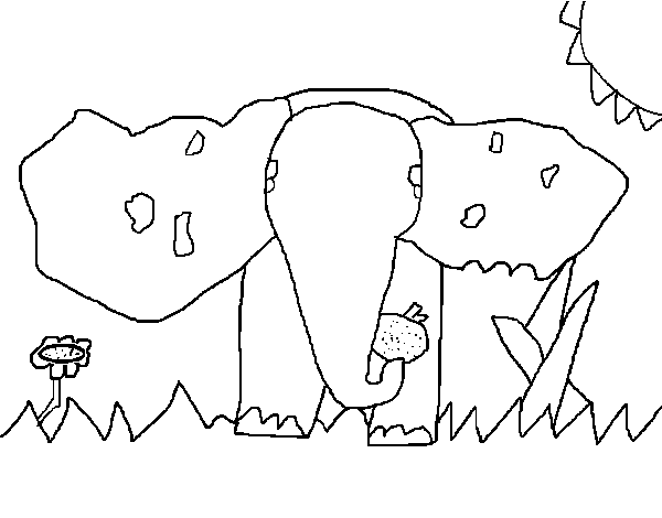 Desenho de Elefante a comer para Colorir