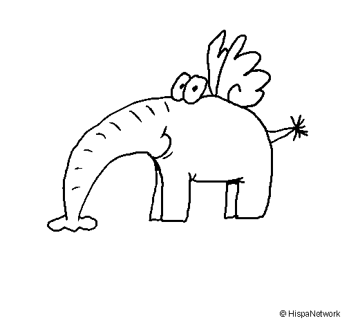Desenho de Elefante com asas para Colorir