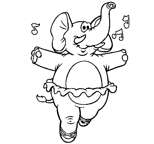 Desenho de Elefante com tutú para Colorir