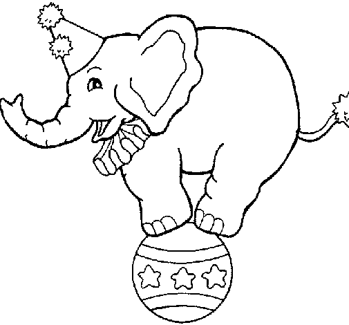 Desenho de Elefante em cima de uma bola para Colorir