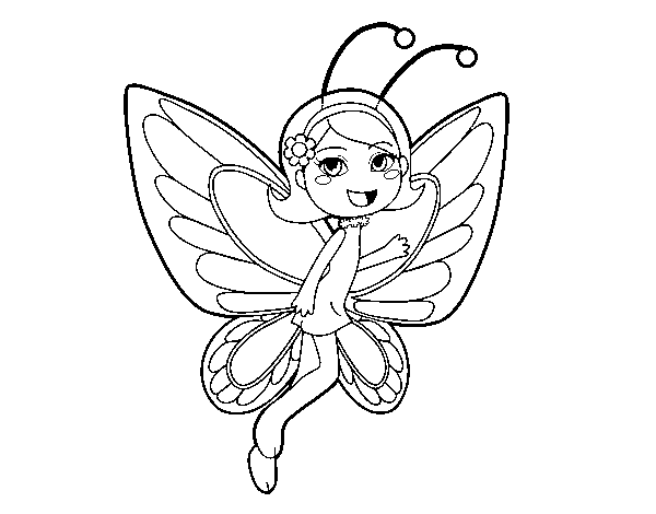 Desenho de Fada borboleta contente para Colorir