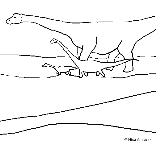 Desenho de Familia de Braquiossauros para Colorir