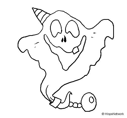 Desenho de Fantasma com chapéu de festa para Colorir