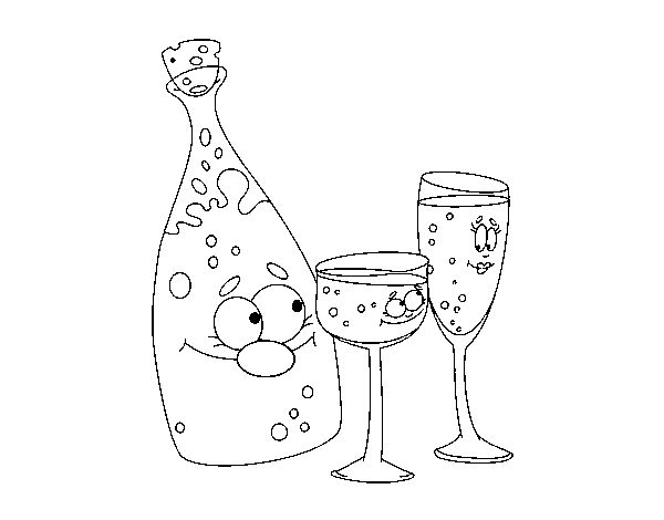 Desenho de Garrafas de champanhe e taças para Colorir