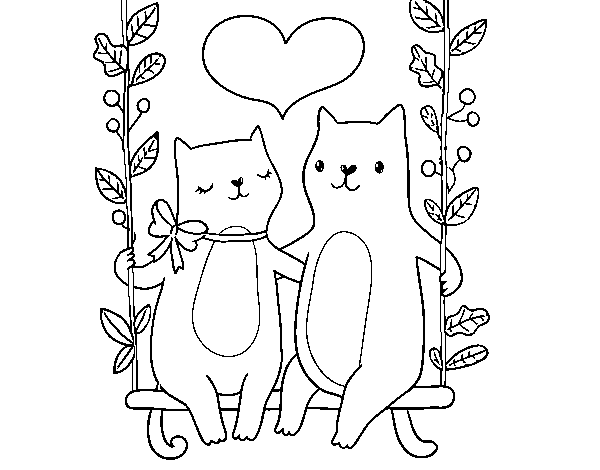 Desenho de Gatinhos apaixonados para Colorir