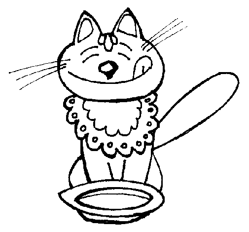 Desenho de Gato a comer para Colorir
