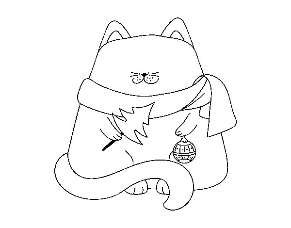 Desenho de Gato com as decorações de Natal para Colorir