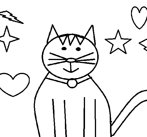 Desenho de Gato com estrelas para Colorir