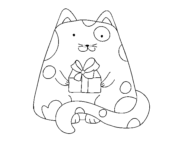 Desenho de Gato com um presente para Colorir