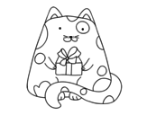 Desenho de Gato com um presente para colorear