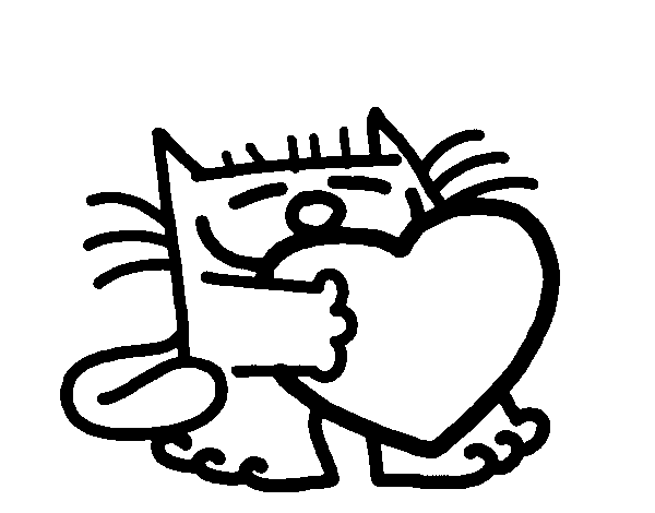 Desenho de Gato e coração para Colorir