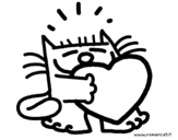 Desenho de Gato e coração para colorear