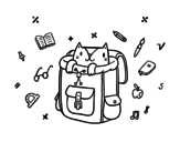 Desenho de Gato em uma mochila para colorear
