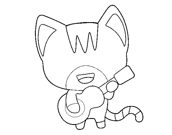 Desenho de Gato guitarrista para Colorir