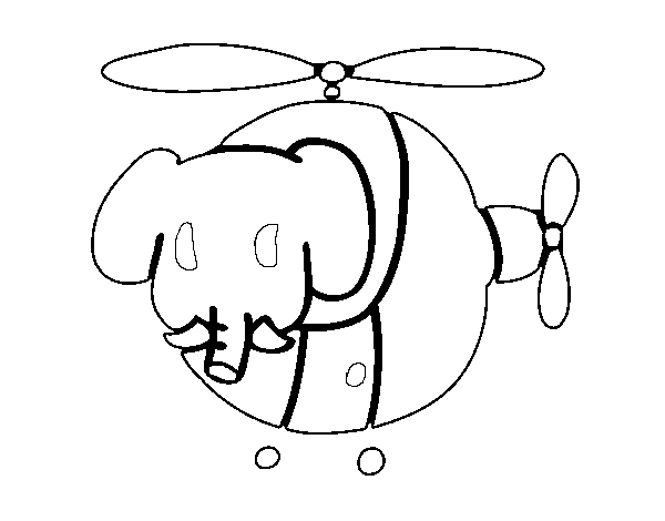 Desenho de Helicóptero com elefante para Colorir