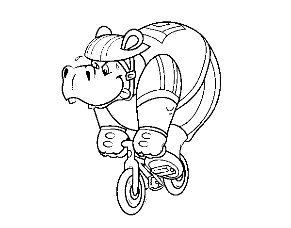 Desenho de Hipopótamo ciclista para Colorir
