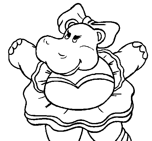 Desenho de Hipopótamo com laço para Colorir