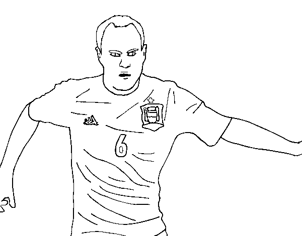 Desenho de Iniesta com a seleção espanhola para Colorir