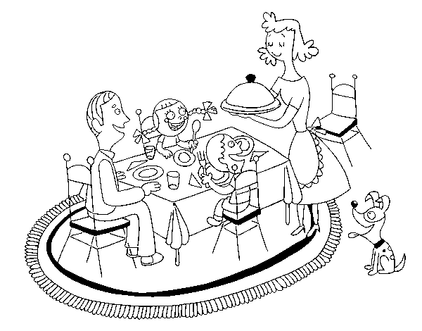 Desenho de Jantar familiar para Colorir