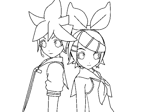 Desenho de Len e Rin Kagamine Vocaloid para Colorir
