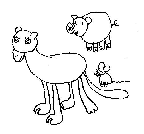 Desenho de Leoa, porco e rato para Colorir