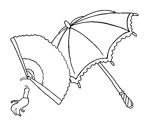 Desenho de Leque e guarda-chuva para Colorir