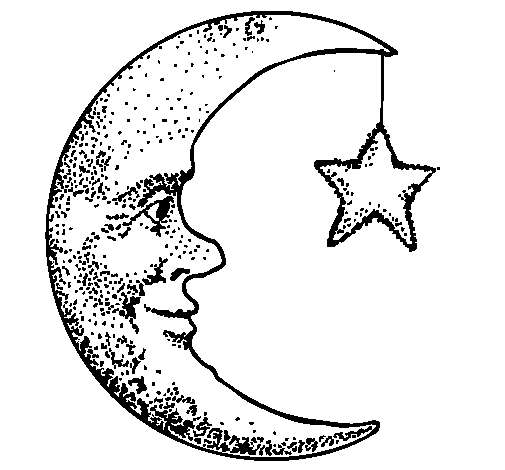 Desenho de Lua e estrela para Colorir