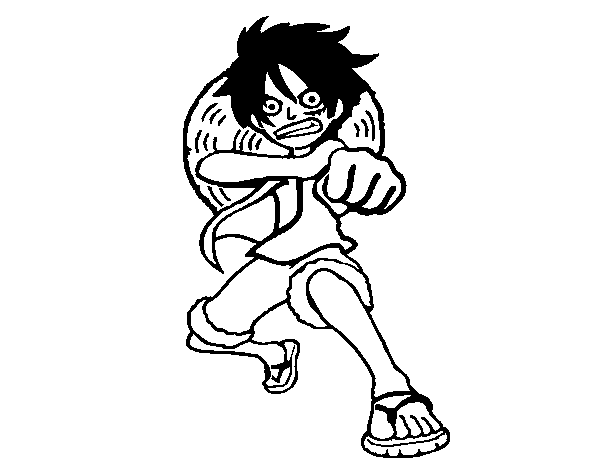 Desenho de Luffy batendo para Colorir