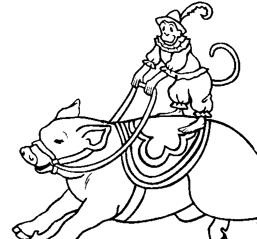 Desenho de Macaco e porco para Colorir