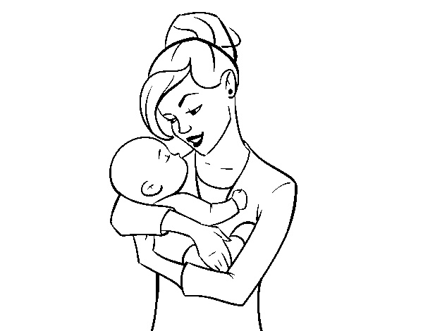 Desenho de Mãe balançando seu bebê para Colorir