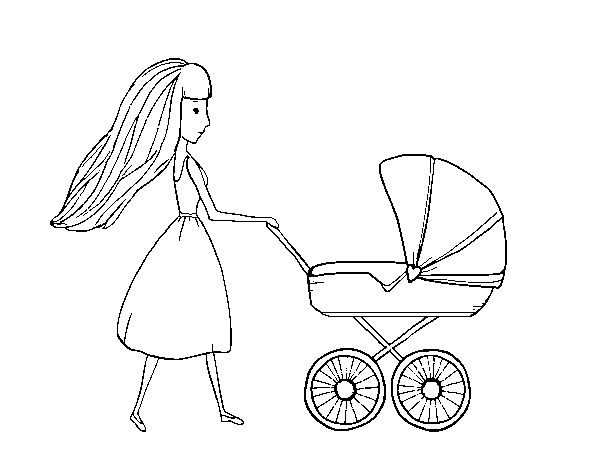 Desenho de  Mãe com carrinho de criança para Colorir
