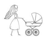 Desenho de  Mãe com carrinho de criança para colorear
