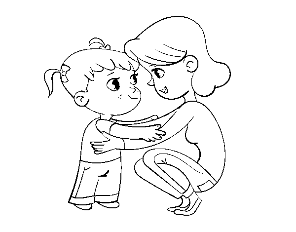 Desenho de Mãe com menina para Colorir