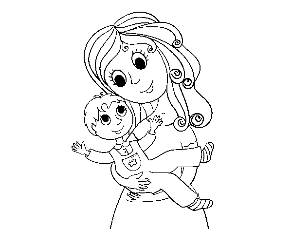 Desenho de Mãe com seu filho para Colorir