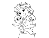 Desenho de Mãe com seu filho para colorear