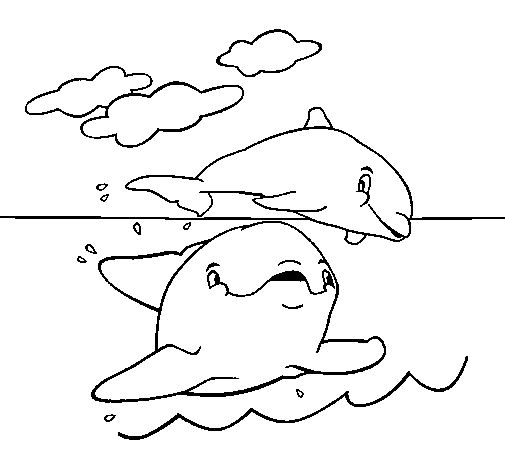 Desenho de Mãe e filho Dolphin para Colorir