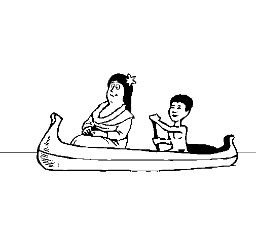 Desenho de Mãe e filho em canoa para Colorir