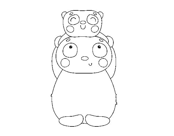 Desenho de Mamã panda e filho para Colorir